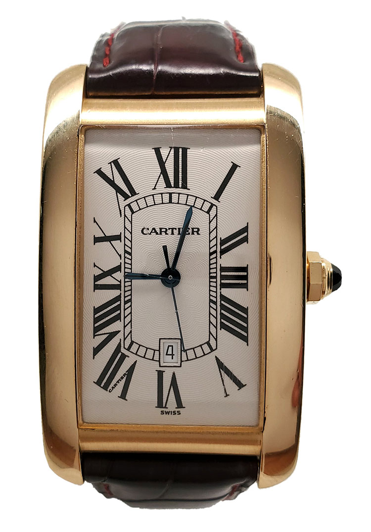 Cartier Tank Americaine Large 18k Yellow Gold Mens Automatic Watch 1740