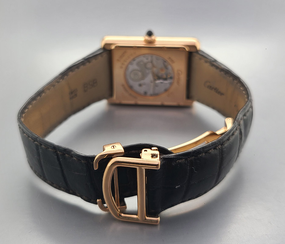 Cartier Tank Louis Cartier Watch - Extra Large Pink Gold Case - Silver Dial - Brown Leather Strap - W1560003