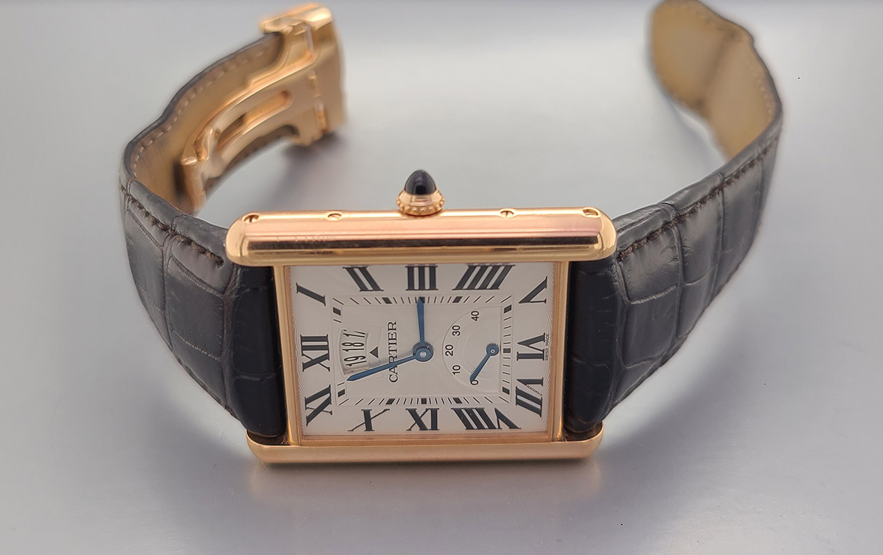 Cartier Tank Louis Cartier Watch - Extra Large Pink Gold Case - Silver Dial - Brown Leather Strap - W1560003