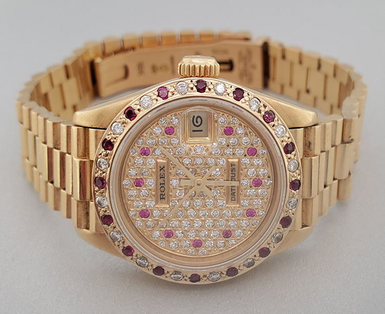 GENUINE ROLEX 18K GOLD & DIAMONDS OYSTER PERPETUAL DATEJUST LADIES WATCH  6917 — Pushkin Antiques