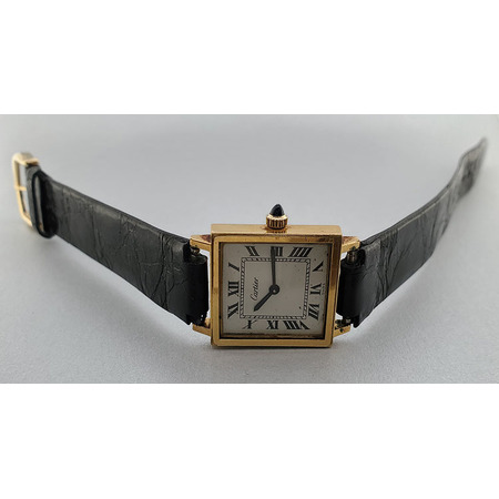 Cartier Tank Louis 18k Yellow Gold Black Strap Ladies Watch