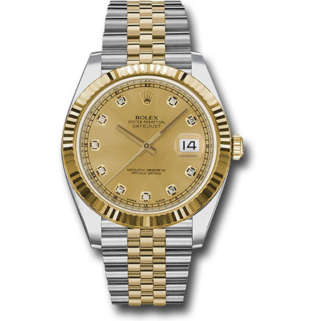 ROLEX Stainless Steel 18K Yellow Gold Diamond 41mm Oyster Perpetual Datejust  Watch Champagne 126333 1275007